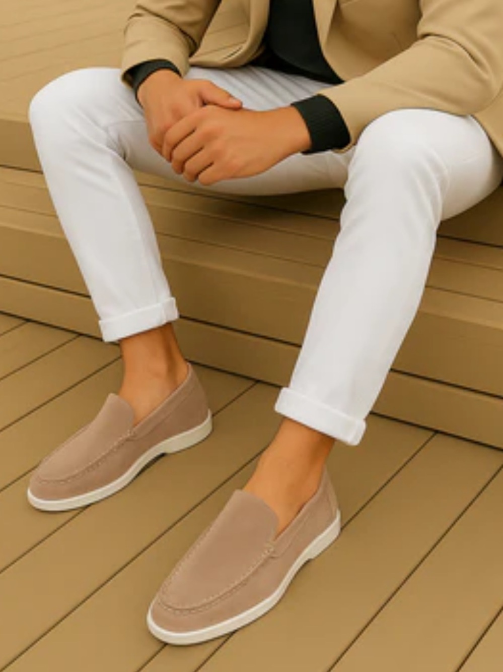 New! Chic Suede Feel Beige Loafers size 41/8